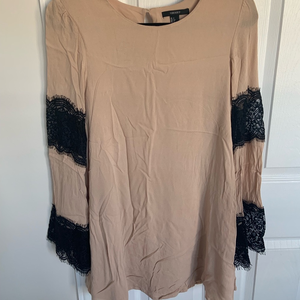 Forever 21, Nude and Black Lace Flare Mini Dress, Size: Small